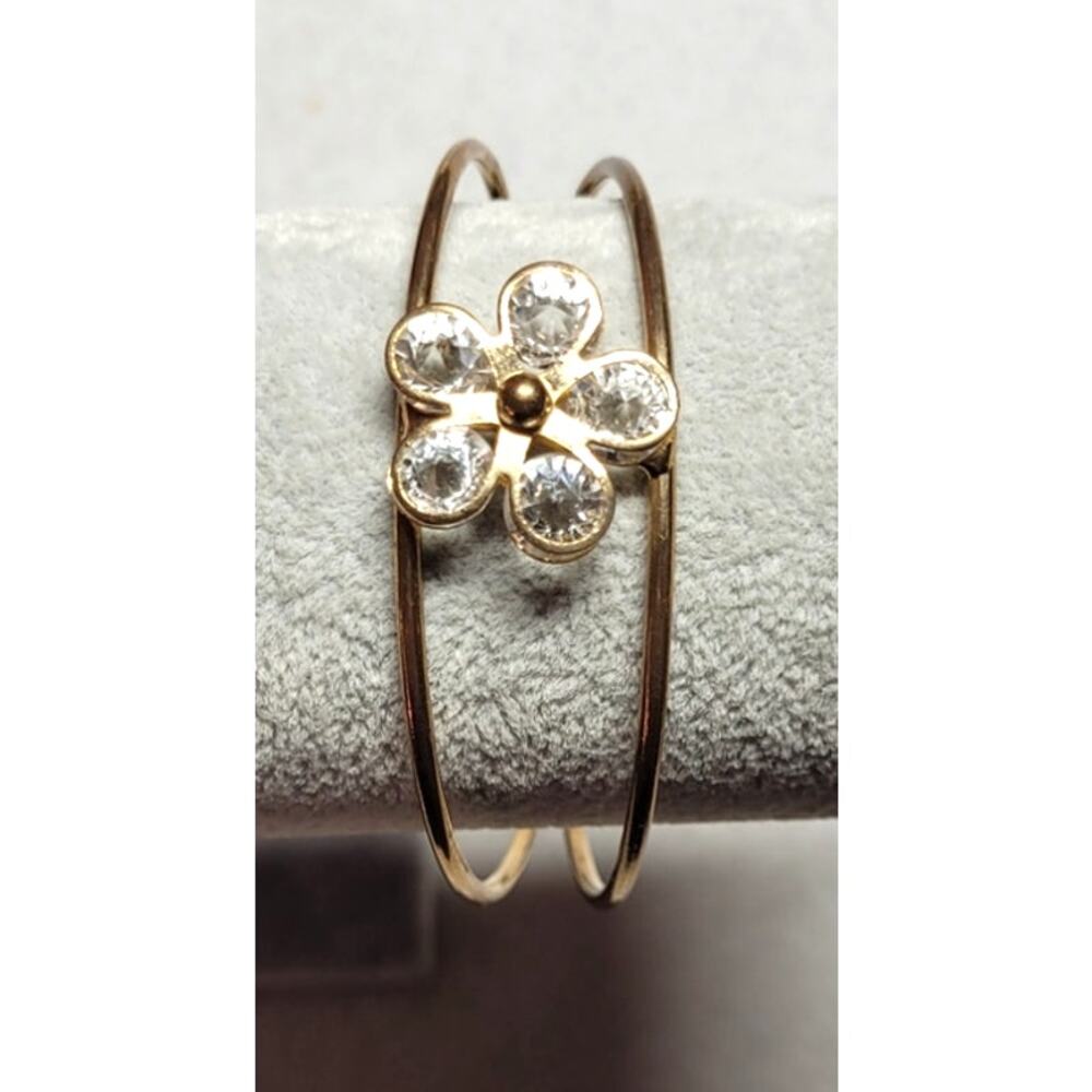 Vtg 60s 70s 3D Floating Crystal Wire Cuff Bracelet Double Pointed Glass Flower